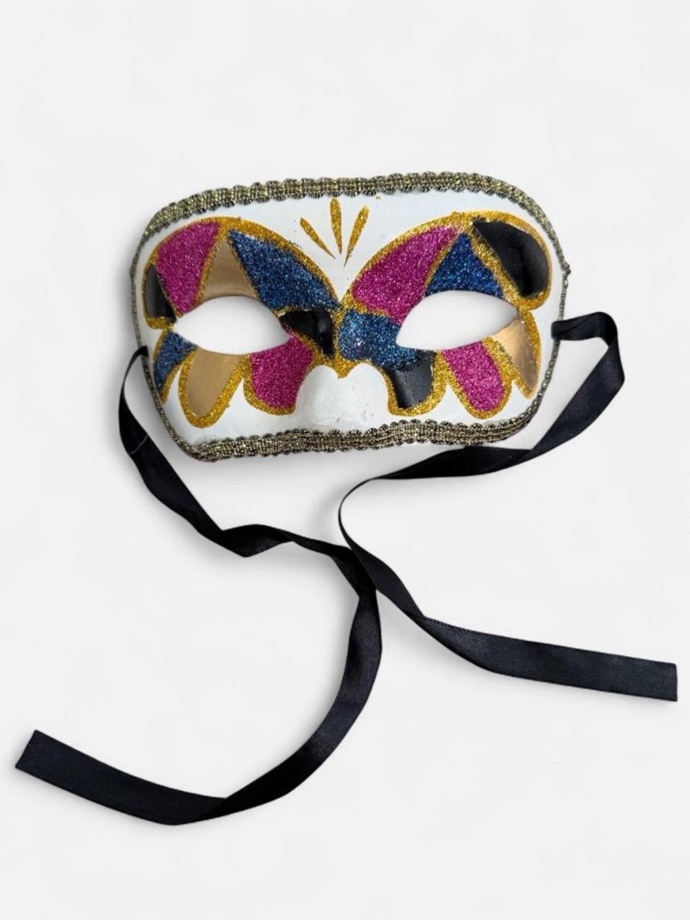 Venetian Glitter Masquerade Eye Mask - White with Violet , Blue & Gold- Mask